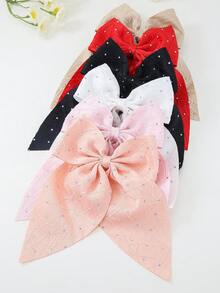 6pcs/Set Girls/Teens Rhinestone Bow Asymmetrical Textured Fabric Hair Clips, Pink/Red/Black, Daily Use Hair Accessories - Multicolor - View 2