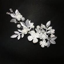 新娘浪漫婚礼头饰，金色叶子珍珠花朵夹式发饰，侧边装饰头冠，情人节配饰 - ZHHA-0643 - 查看 7