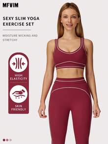MFVIM Damen Trainingsset: Farbblockdesign Sport-BH & hochelastische Yoga Leggings. Ideal für Fitness, Laufen und hochintensives Training.
