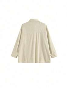 Women's Loose Fit Mid-Length Shacket, Korean Style, Spring/Autumn - Apricot - View 6