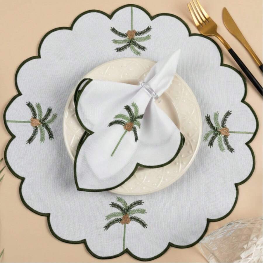 Placemat Kit, Embroidered Placemat, Round/Rectangular Table Placemat And Napkins - Tropical - View 1