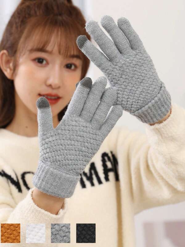 Women's And Men's Winter Ski Magic Gloves Warm Full-Finger Stretch Knitted Polyester Blend With Elastic Acrylic Mittens Jacquard Design For Touch Screen For Outdoor & Cycling