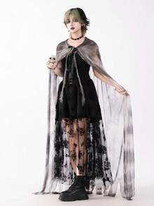 1件万圣节吸血鬼新娘披风，扎染巫师长袍披风，性感恶魔女巫披风，派对、节日、表演女巫服装披风道具 - 彩色 - 查看 6