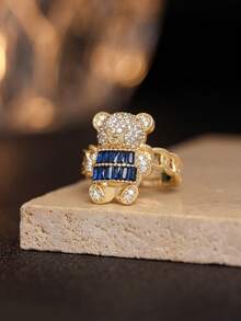 1 Peça Anel Colar Pingente de Urso Cartoon Fofo e Cintilante - Joia Animal Requintada - Para Meninas - Presente Perfeito para Amigos