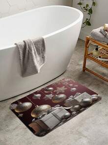 1 pieza/4 piezas Caja de regalo con bola de adorno de Navidad de lujo con tema plateado, decoración del hogar y del baño para Año Nuevo, cortina de ducha con 12 ganchos, alfombra de baño, alfombrilla en forma de U para el inodoro, tapa del inodoro, partición de baño, accesorios de baño, decoración de baño