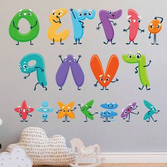 1 pieza Pegatina de pared con alfabeto árabe y dibujos animales, decoración para habitación de niños, escuela, guardería, calcomanía de letras para educación temprana