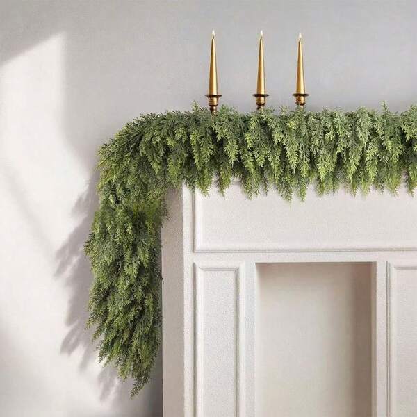 Ghirlanda artificiale morbida di cedro di Natale - 182,88 cm, decorazione verde flessibile in gomma premium per camino, centrotavola per tavolo da pranzo lungo, ideale per decorazioni natalizie e matrimoni, senza contenitore per soggiorno - confezione da 1