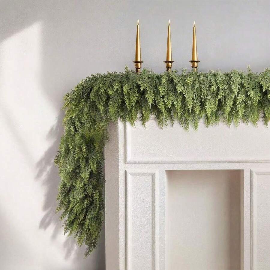 Guirnalda artificial de cedro suave de 182.88 cm, follaje verde flexible de goma de pino premium, centro de chimenea, decoración de mesa de comedor larga, ideal para decoraciones de boda, fiesta y hogar de temporada, enredadera de ciprés sin contenedor para la sala de estar - Paquete de 1