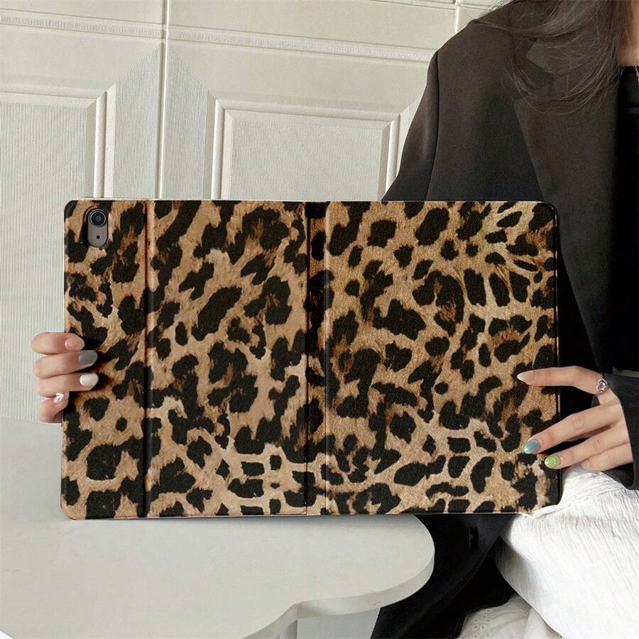 1 件豹纹印花图案保护性对开式桌面保护套 - 适合大胆时尚风格的爱好者，带笔架，兼容 iPad 10.9/10.2/ Air 5th Gen/Pro11/10th/9.7/Air 2/iPad（7th Gen）/ iPad（8th Gen）/ iPad Air 4/5/iPad Pro 11/iPad 10th 代 10.9 英寸 2022 智能保护套/iPad Air 13(M3 2025)/iPad Air 11(M3 2025)/iPad Air 11(M3 2025)/iPad 11(A16 2025)/Galaxy Tab S10+/S9/A9，自动睡眠/唤醒功能 - 彩色 - 查看 1