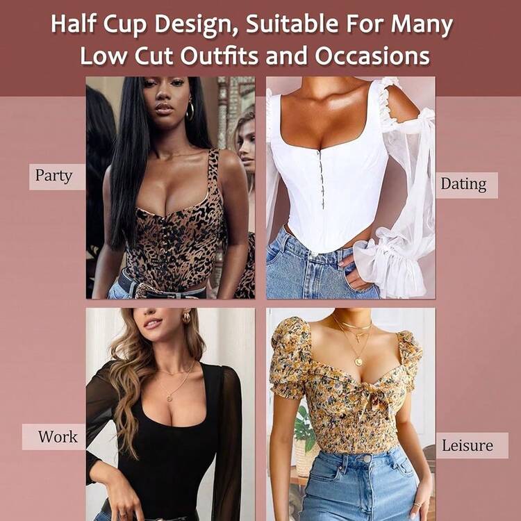 HACI Women's Sexy Balconette Bra Demi Half Cup Scoop Neck Push Up Lightly Padded Shelf Underwire Low Cut - màu đen - Xem 4