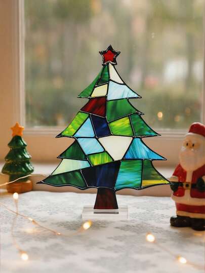1pc Christmas Vintage Style Stained Acrylic Christmas Tree Decor, Colorful Mosaic Design, For Indoor Tabletop, Window Sill, Fireplace Mantel, Outdoor Garden Scene Home Decor Christmas Decorations Room Decor Winter Christmas Decorations Home Christmas Gifts Christmas Decor