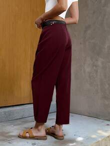 Women's Casual Solid Color Loose Pleated Lantern Harem Pants, Ankle Length, Without Belt Spring - Burgundy - View 7