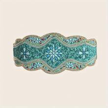 1 Piece Fashion Temperament Bohemian Hand Beaded Belt Elegant Elastic Wide Belt Classic Dress Coats Belt Ladies Party Banquet Holiday Gift - 藍色 - 查看 5