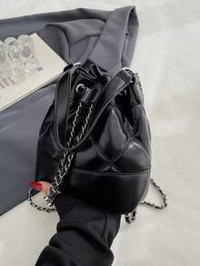 Women Bucket Bag With Chain Strap, Fashion Shoulder Bag Suitable For Shopping, Wallet, Purse, Young Women, College Students, Beginners, White-Collar. Very Suitable For Office, University, Work, Business, Commuting, Outdoor Activities, Travel And Picnic - Black - View 6