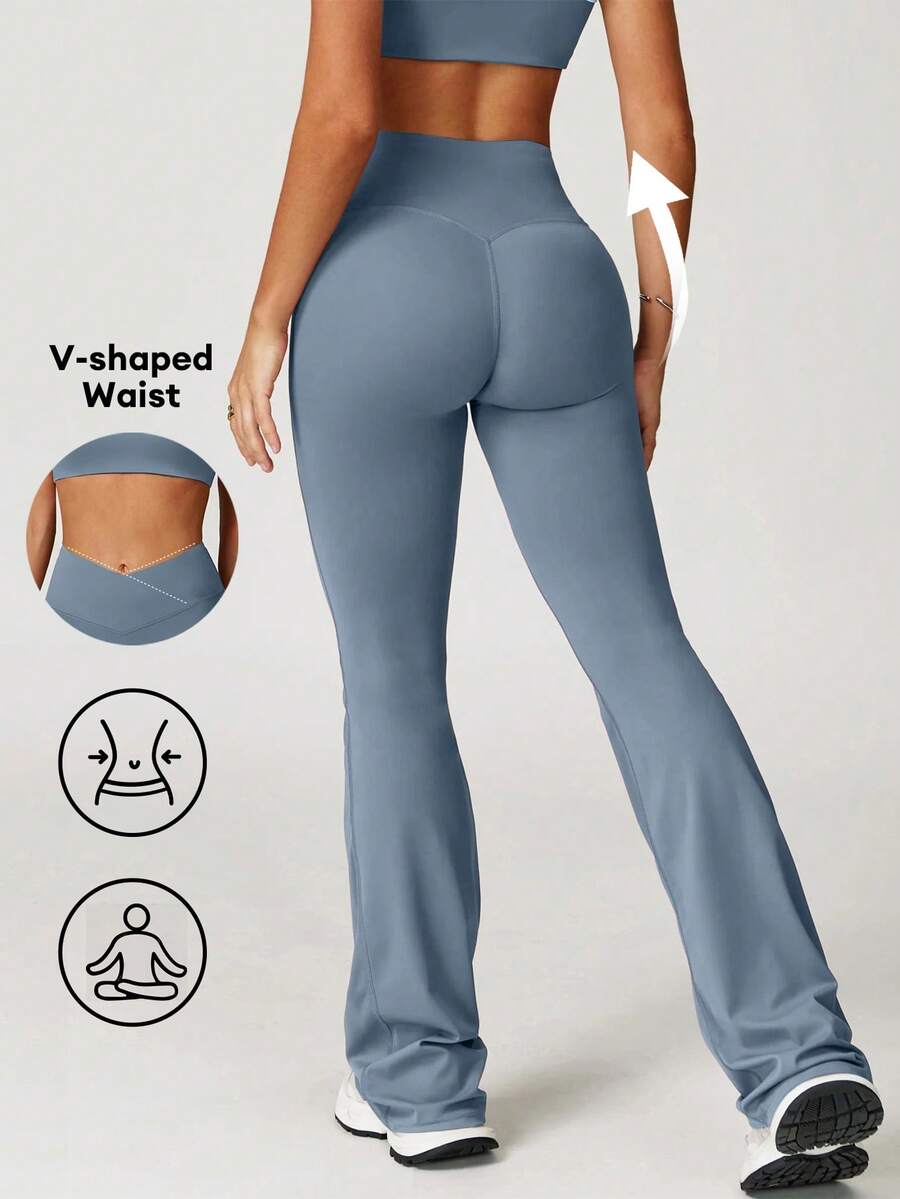 Speed mate 高腰V领前开衩瑜伽裤 - 女士灰色/蓝色抓绒冬季款 - 霧霾藍 - 查看 1