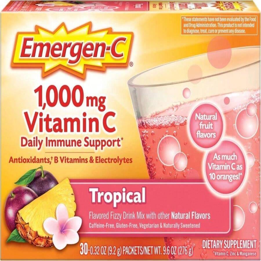 Emergen-C 1000mg Vitamin C Powder For Daily Immune Support Caffeine Free Vitamin C Supplements With Zinc And Manganese, B Vitamins And Electrolytes, Super Orange Flavor - 30 Count - Flavor NameF - 查看 1