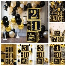 Bộ 3 hộp trang trí sinh nhật 18/21/30/40/50/60/70/75 tuổi, màu đen & vàng, hộp đựng bóng bay chúc mừng sinh nhật, đồ dùng trang trí tiệc sinh nhật bằng giấy theo chủ đề. - Nhiều màu - Xem 1