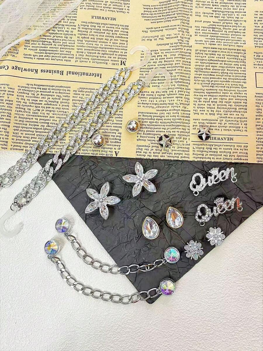 16 sztuk srebrnych klipsów do butów z kryształkami, odpinane ozdoby do butów, odpowiednie do sandałów plażowych, butów z wycięciami, prezentów, na każdą porę roku