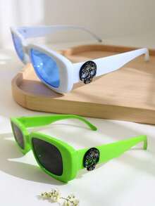 2pcs Retro Square Frame Sunglasses, Hip Hop Rock Vintage Style, Unisex All Season Tinted Eyewear, Y2K Leopard Print, Rimless Classic Fashion Sunglasses For Travel, Outdoor Sun Protection - 薄荷綠+藍白色 - 查看 10