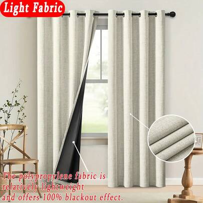 2 Piezas de Cortinas Opacas con Aspecto de Lino, Ojales en la Parte Superior, Ligeras, Forro Negro, Oscurece la Habitación, Protege la Privacidad, Lavables a Máquina, Decoración de Ventana de Estilo Bohemio Rústico para el Hogar, Ambiente Tranquilo sin Reflejos, Adecuado para Dormitorio, Sala de Estar, Oficina