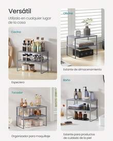 SONGMICS Especiero, Estante para Especias, Organizador para Armarios, Apilable, Ampliable, Juego de 2 Estantes Metálicos, Plata MKCS401G01 - Tinta negra - Ver 5