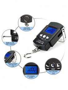 1pc Piece Of Digital Fishing Scale With Tape Measure, 50Kg Accurate Weighing Fish, Luggage, Hand Scale, One-Button Conversion G/Kg/Lb/Gln With Hook Luggage Scale, Shopping Scale, Express Scale, LCD Digital Hanging Scale .Battery Not Included