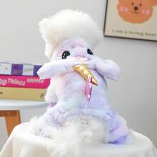 1 件宠物衣服，可爱小狗/小猫服装，小型犬/幼犬秋冬保暖舒适服装 - 紫色独角兽 - 彩色 - 查看 14