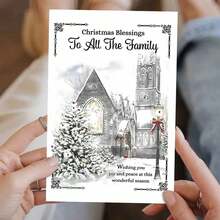 1pc Festive Christmas Greeting Card For All Family Members - Paper Card With Envelope, Religious Church Scene, Seasonal Wishes, Joy And Peace, Holiday Greetings, Suitable For Anyone,