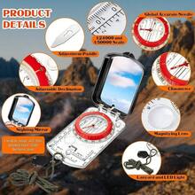 Brjula para mochileros, Brjula orientadora de mapas con declinacin Ajustable, clnmetro y luz LED para Senderismo, Camping, montaismo, orientacin, navegacin y Entrenamiento SAR - inicial - Ver 3