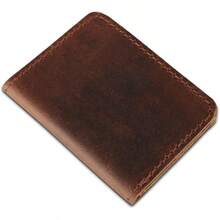 Cartera Plegable Vintage Tarjetero Organizador de Dinero Cartera Minimalista Para Hombres y Mujeres Piel Autntica Diseo Delgado Cartera Clsica Organizador Compacto Marrn - marrón - Ver 8