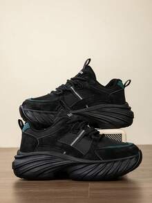 Women's Thick Sole Chunky Sneakers, Breathable Mesh Increase Height Casual Lightweight Athletic Shoes, & Versatile Platform Loafers - Black - View 5