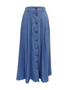 Fustă de damă cu buzunar frontal, culoare solidă, casual, versatilă, casual - Albastru - Vizualizare 1