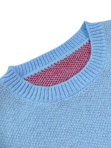 2025秋冬新款休闲时尚复古别致字母印花蝴蝶结圣诞毛衣女式休闲日常套头衫秋冬万圣节圣诞节新年造型女式冬季毛衣 - 藍色 - 查看 5