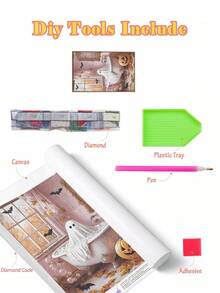 | 5D DIY 钻石画 | 粉色万圣节礼物手工装饰画，粉色浴室里的可爱幽灵。水钻全套马赛克工艺品套装，成人高清钻石画，以及 DIY 技巧和专注力练习。 - 彩色 - 查看 3