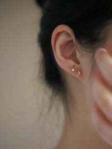 1 Pair S925 Sterling Silver 14K Gold Plated Mini Dew Drop Tree Branch Stud Earrings