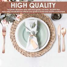 50/25 piezas Juego de cubiertos en color oro rosa: Cuchillo, Tenedor, Cuchara, Fácil de limpiar y reutilizable, Incluye cuchillo de fruta, tenedor de fruta, cuchara para pasta, cuchara de postre, cuchillo para tarta, tenedor y cuchara de ensalada. Adecuado para: Hogar, Restaurante, Exterior, Cumpleaños, Boda, Fiesta, Picnic, Graduación, Suministros escolares, Vajilla navideña