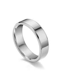 1 件男士 6 毫米宽不锈钢素色戒指，时尚日常百搭 - 銀色 - 查看 2