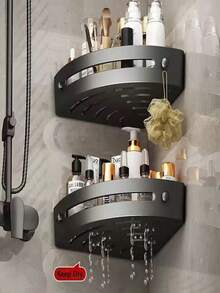 1 pieza/2 piezas/3 piezas Estante de ducha de esquina, Estante de almacenamiento de baño negro, de gran capacidad montado en la pared, sin necesidad de perforar, Estante de champú montado en la pared, Toallero de baño montado en la pared, Soporte triangular montado en la pared, Estante de almacenamiento de baño autoadhesivo, Estante de almacenamiento de ducha