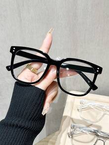 1/3副男女通用方形透明镜片眼镜，适合日常佩戴，校园风大框眼镜可修饰脸型