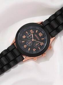 6PCS Fashionable Simple Multifunctional Watch, Alloy Dial, Rubber Strap, Arabic Numeral Scale With Butterfly Ring, Earrings, Necklaces, Bracelets, Suitable For Couples Gifting, Holiday, Back-To-School Season Gifts And Daily Wear, Best Gift For Girls