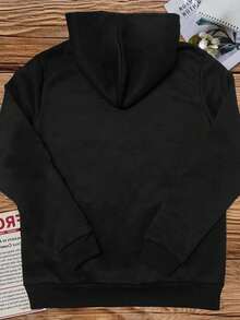 Cozy Fleece-Lined Hoodie With BROOKLYN Print - Casual Drawstring Pullover For Women Pocket, Perfect For Fall & Winter - màu đen - Xem 2