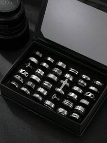 8/10/12/20/30pcs Gothic Punk Stainless Steel Ring Set For Men, Spider, Bat, Cross, Roman Number Elements Jewelry Suitable For Daily Wear And Holidays, Multiple Styles Available - Silver - View 4