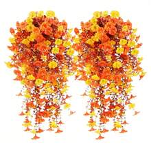 2pcs-Rayon Morning Glory With Eucalyptus Leaves, UV Resistant Realistic Hanging Flowers, Artificial Fake Flower Plants For Outdoor Spring And Summer Decoration, Artificial Hanging Flowers For Weddings, Homes, Offices, Gardens, Birthdays, Anniversaries, Festivals, Graduation Decorations, Thanksgiving Decorations, Halloween Decorations, Autumn Decorations, Harvest Festival Decorations, Room Decorations, Bedroom Decorations