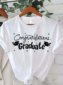 Celebrate Your Success In Style - Women's Congratulations Graduate T-Shirt, 180g White Cotton Crew Neck Short Sleeve Graphic Tee, Perfect For Graduation Gifts, Comfy Soft Breathable Casual Top - White - View 2