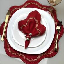Placemat Kit, Embroidered Placemat, Round/Rectangular Table Placemat And Napkins - Paris Đỏ - Xem 3