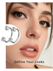 2Pcs Of C Type Zirconia Set Nose Rings Lip Rings Horseshoe Rings Nose Septum Earrings 16G Stainless Steel Pierced Jewelry Suitable For Daily Wear