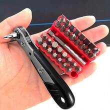 11 件/34 件迷你棘轮螺丝刀套装，1/4 英寸棘轮直角螺丝刀，36 齿迷你棘轮扳手头，适用于狭窄空间，带开槽、星形、六角、方形和延长杆 - 黑色 - 查看 15