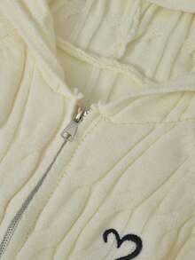 Retro American Style Hooded Knit Cardigan, Double Zipper Cable Knit Sweater Jacket, Lazy College Casual Top For Early Spring