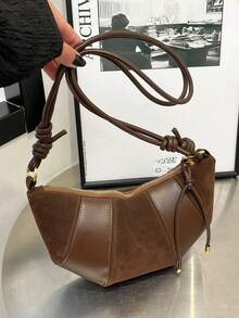 高级牛角形小斜挎包，天鹅绒质感，新款时尚单肩腋下饺子包 - 棕色 - 查看 10