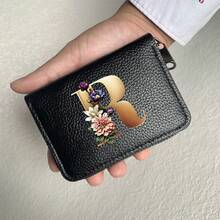 Portafoglio in pelle PU con stampa a lettere, cerniera a fisarmonica, porta carte di credito, portafoglio da uomo, regalo per uomo e donna, portafoglio da donna, portafoglio da uomo, porta carte di credito, portamonete, mini portafoglio, portafoglio - nero - Visualizzare 20